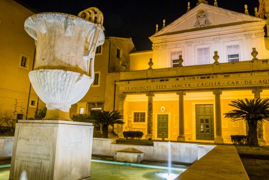 Santa Cecilia church in Rome at night