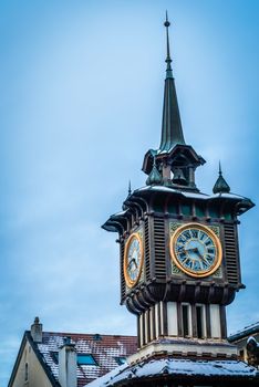 Close-up shot of the Bell tower in Evian-les-bains in France