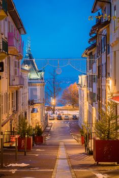 Evian-les-bains and Geneva lake by night in France