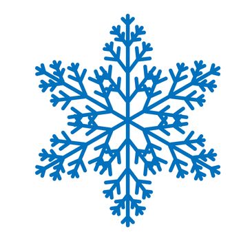 Blue ornate snowflake isolated on white background. Flat icon with christmas and winter theme. Simple snow symbol illustration.
