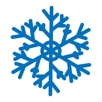 Blue ornate snowflake isolated on white background. Flat icon with christmas and winter theme. Simple snow symbol illustration.