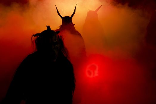The traditional show of krampus masks in Tarvisio, in the north east of Italy