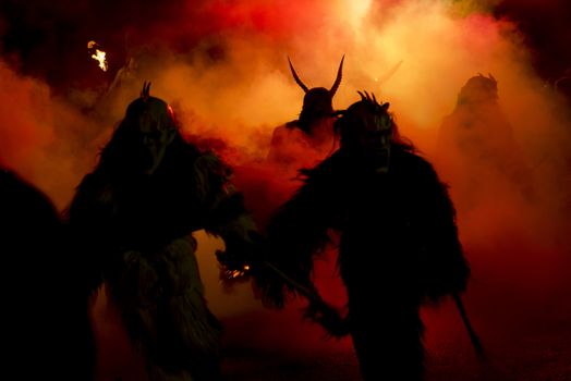 The traditional show of krampus masks in Tarvisio, in the north east of Italy