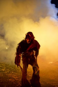 Traditional krampus mask show in Tarvisio, north east of alps, Italy
