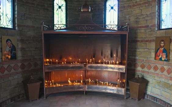 Place for lightning candles in Serbian Monastery