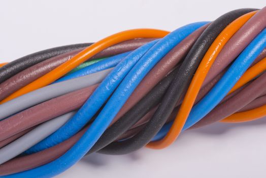 bundle of electric cables of various colors