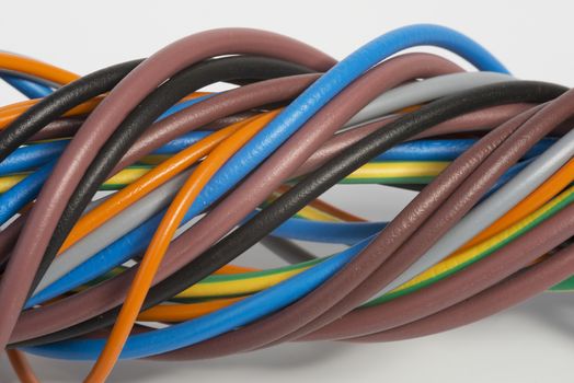 bundle of electric cables of various colors