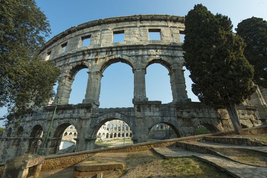 detail of the Roman amphitheater in Pula, Croatia