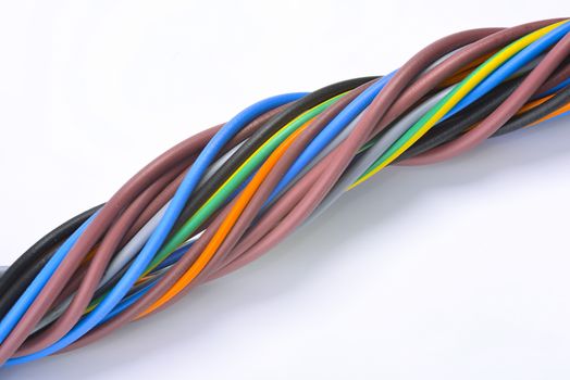 bundle of electric cables of various colors