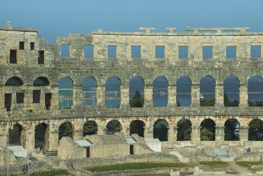 detail of the ancient Roman amphitheater in Pula, Croatia