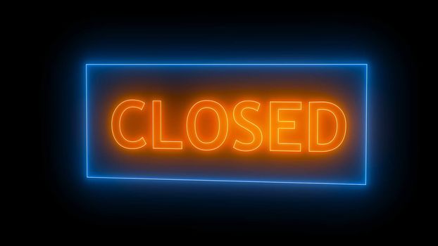 Closed neon sign. Digital illustration. 3d rendering