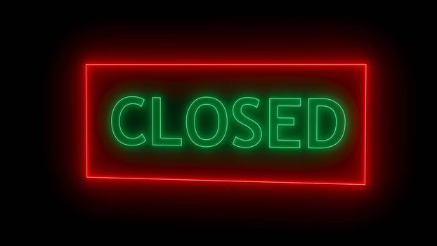 Closed neon sign. Digital illustration. 3d rendering