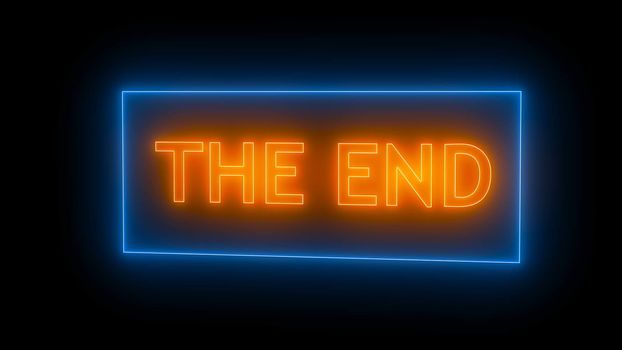 THE END Sign in Neon Style. Digital illustration. 3d rendering