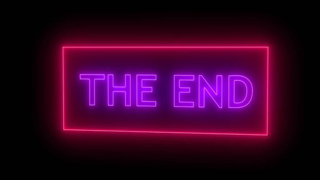 THE END Sign in Neon Style. Digital illustration. 3d rendering