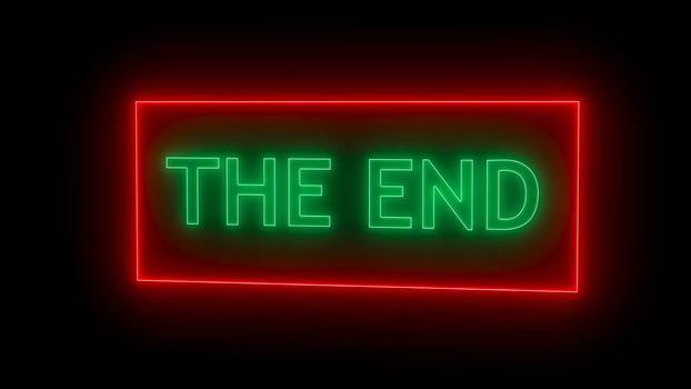 THE END Sign in Neon Style. Digital illustration. 3d rendering