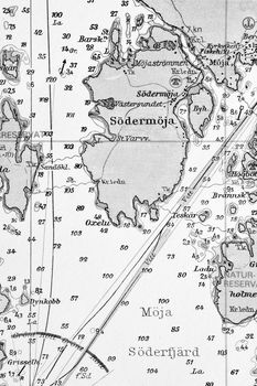 Macro shot of a old marine chart, detailing Stockholm archipelago