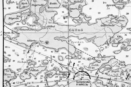 Macro shot of a old marine chart, detailing Stockholm archipelago