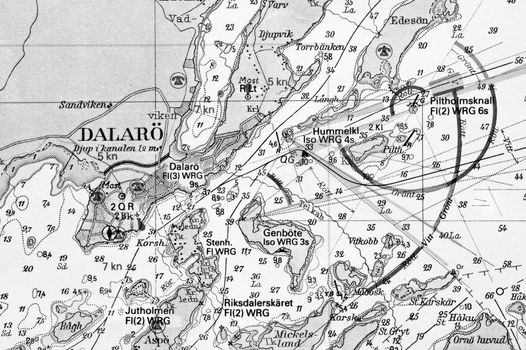 Macro shot of a old marine chart, detailing Stockholm archipelago