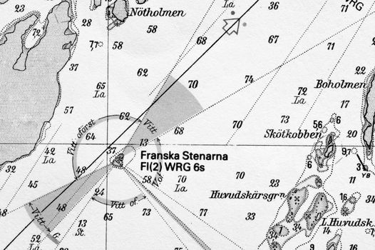 Macro shot of a old marine chart, detailing Stockholm archipelago