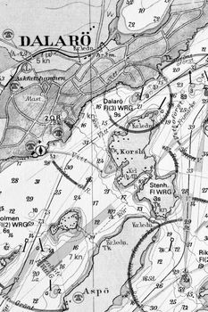 Macro shot of a old marine chart, detailing Stockholm archipelago