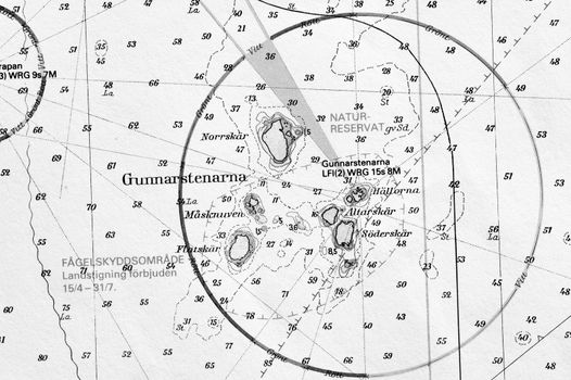 Macro shot of a old marine chart, detailing Stockholm archipelago