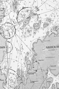 Macro shot of a old marine chart, detailing Stockholm archipelago