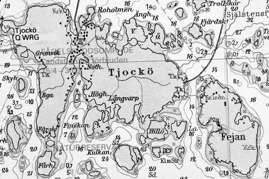 Macro shot of a old marine chart, detailing Stockholm archipelago