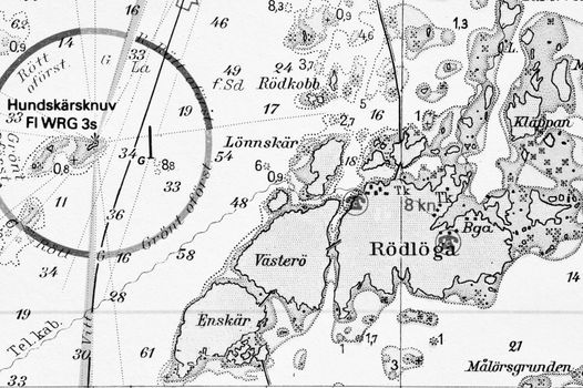 Macro shot of a old marine chart, detailing Stockholm archipelago