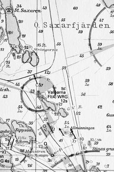 Macro shot of a old marine chart, detailing Stockholm archipelago