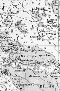 Macro shot of a old marine chart, detailing Stockholm archipelago