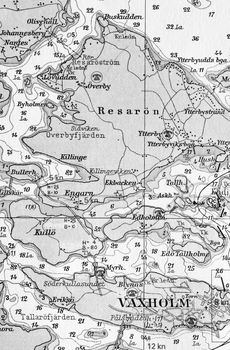 Macro shot of a old marine chart, detailing Stockholm archipelago