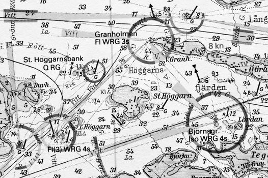 Macro shot of a old marine chart, detailing Stockholm archipelago