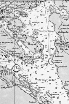 Macro shot of a old marine chart, detailing Stockholm archipelago