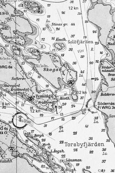 Macro shot of a old marine chart, detailing Stockholm archipelago