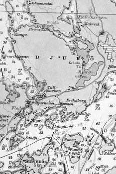 Macro shot of a old marine chart, detailing Stockholm archipelago