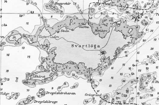 Macro shot of a old marine chart, detailing Stockholm archipelago