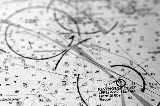 Macro shot of a old marine chart, detailing Stockholm archipelago