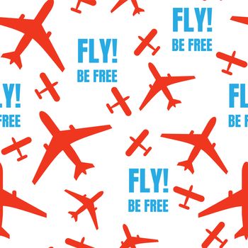 Abstract seamless background design cloth texture with flying airplane. Creative endless fabric pattern with shapes of small planes. Simple soft graphic tile images for wallpaper.