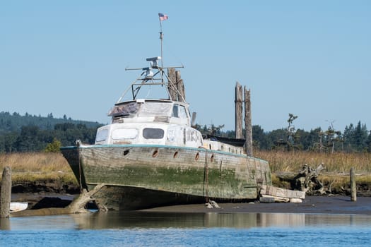 Vessel drigged up on the banks of Steamboat Slough and left to rot.