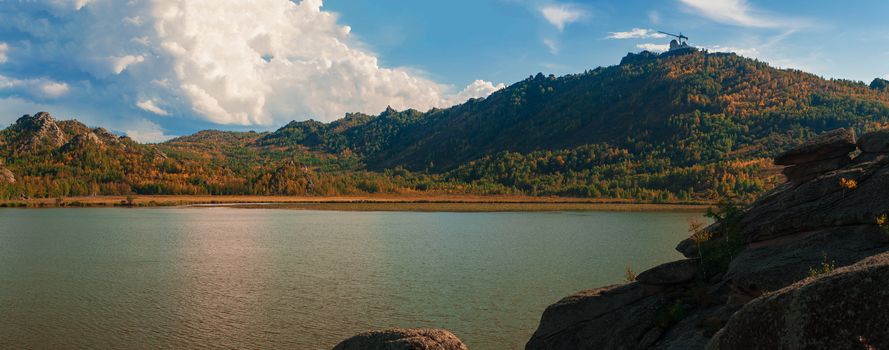 Beauty view on Kolyvan lake - a lake at the foot of the northern slope of the Kolyvan Ridge in the Altai Territory of Russia