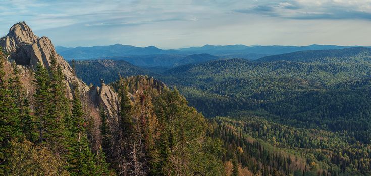 Beauty view in mountains of Altai. Kolyvan range - a mountain range in the north-west of the Altai Mountains, in the Altai Territory of Russia