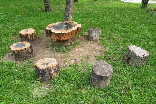 Place for relaxing in park made out of wood