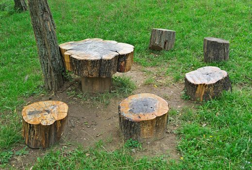 Place for relaxing in park made out of wood