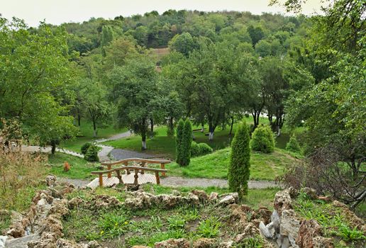 View on monastery big Remeta garden from hill