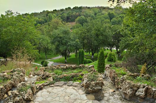 View on monastery big Remeta garden from hill