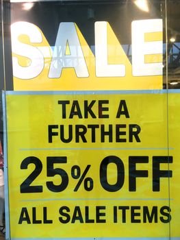 Boxing day sale sign banner in shop window