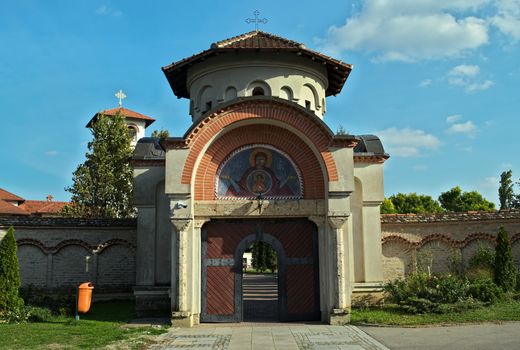 Entrance into monastery complex in Kovilj, Serbia