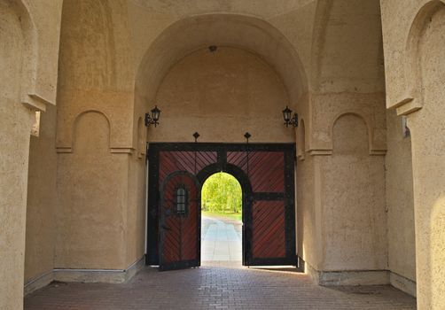 Entrance into monastery complex in Kovilj, Serbia