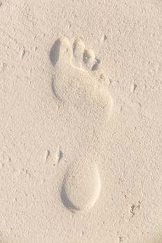 Photo of footprint in the sand. Beach holiday concept.