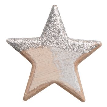 Christmas star made of wood isolated on white background.